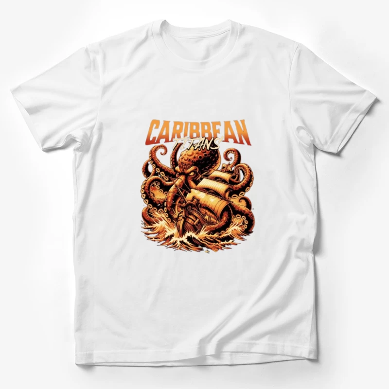 Giant Caribbean Octopus Attacking Sailing Ship Illustration Male T-Shirt