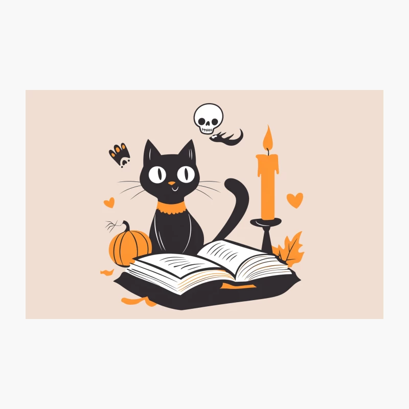 Cute Halloween Scene with Black Cat Reading Travel Mug