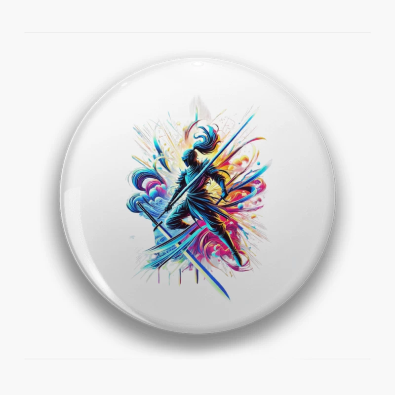 Vibrant Samurai Warrior in Dynamic Motion Pin