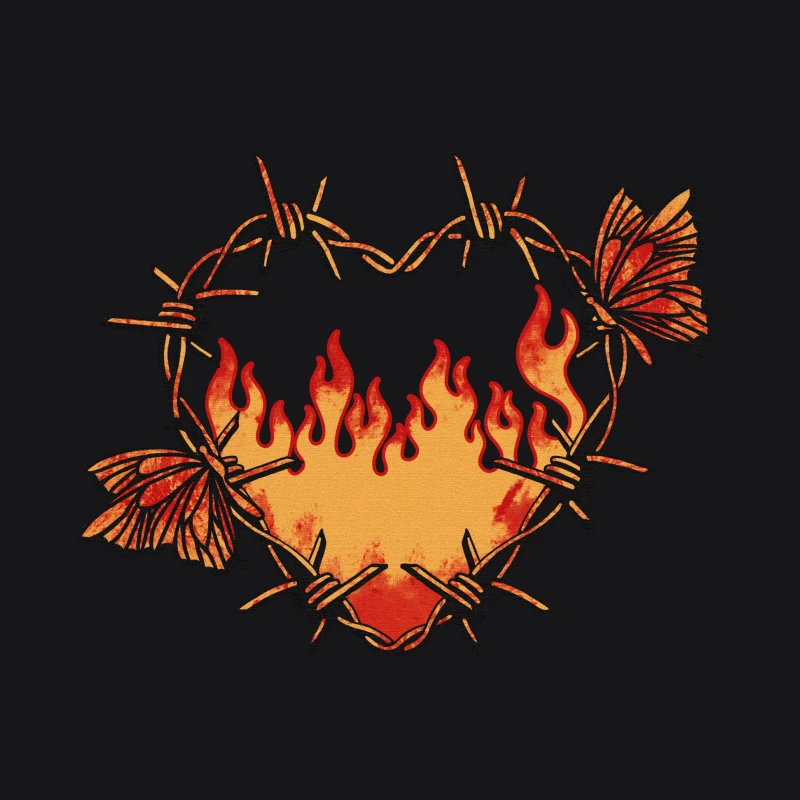 Herz aus Stacheldraht mit Flammen und Schmetterlingen Herren Pullover Hoodie