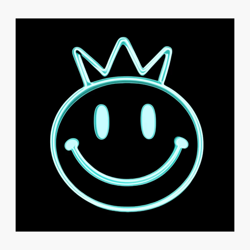Neon Turquoise Crowned Smiley Emoji Throw Pillow
