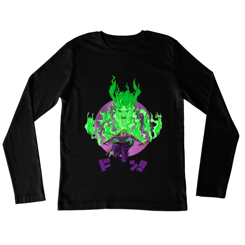 Samurai mit grünem Feuergeist Damen Langarm T-Shirt