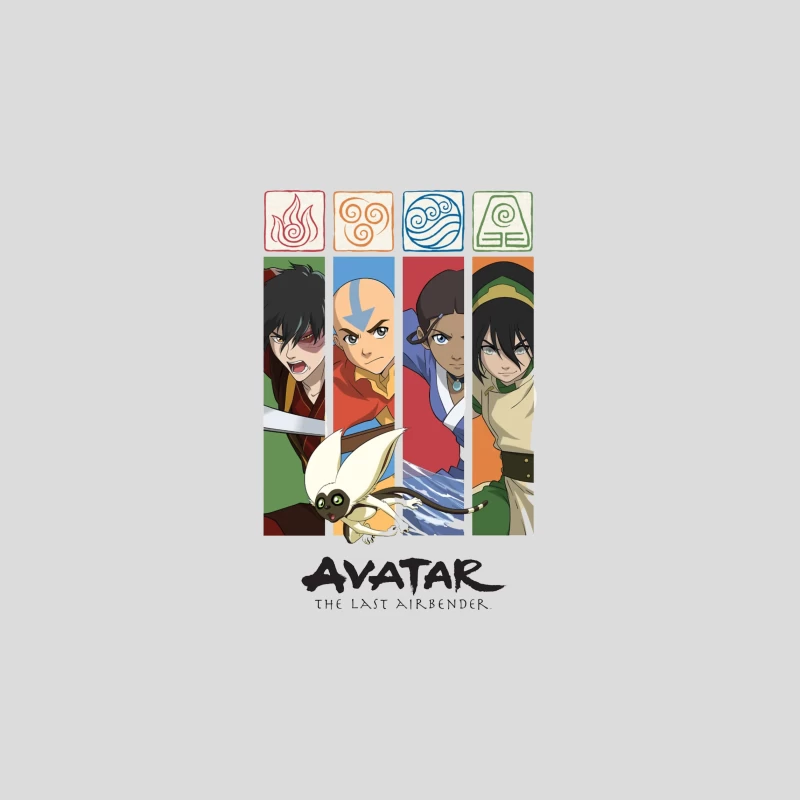 Avatar: The Last Airbender Character Panel with Elemental Symbols Baseball Cap