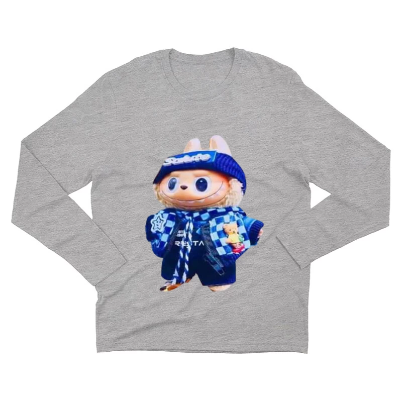 Bunter Stofftier mit blauem Outfit Herren Langarm T-Shirt