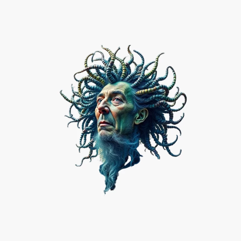 Surreal Medusa-Inspired Portrait with Blue Tentacles Cotton Tote Bag