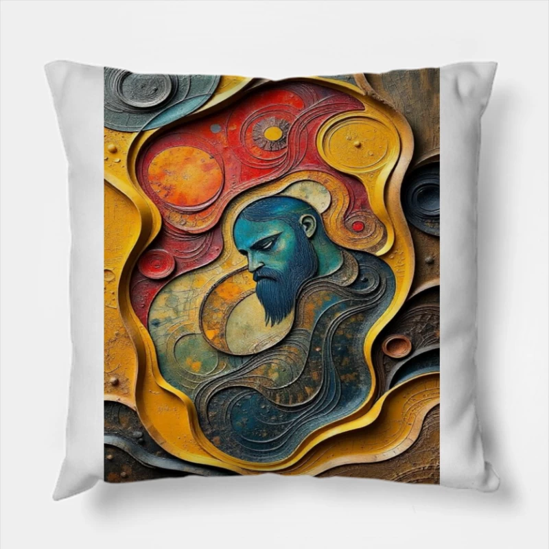 Mystical Cosmic Portrait in Turquoise and Gold Throw Pillow