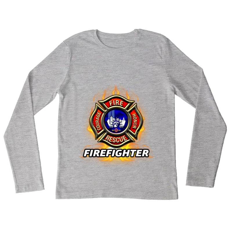 Emblème de Pompier Courageux Femme Manches Longues T-Shirt