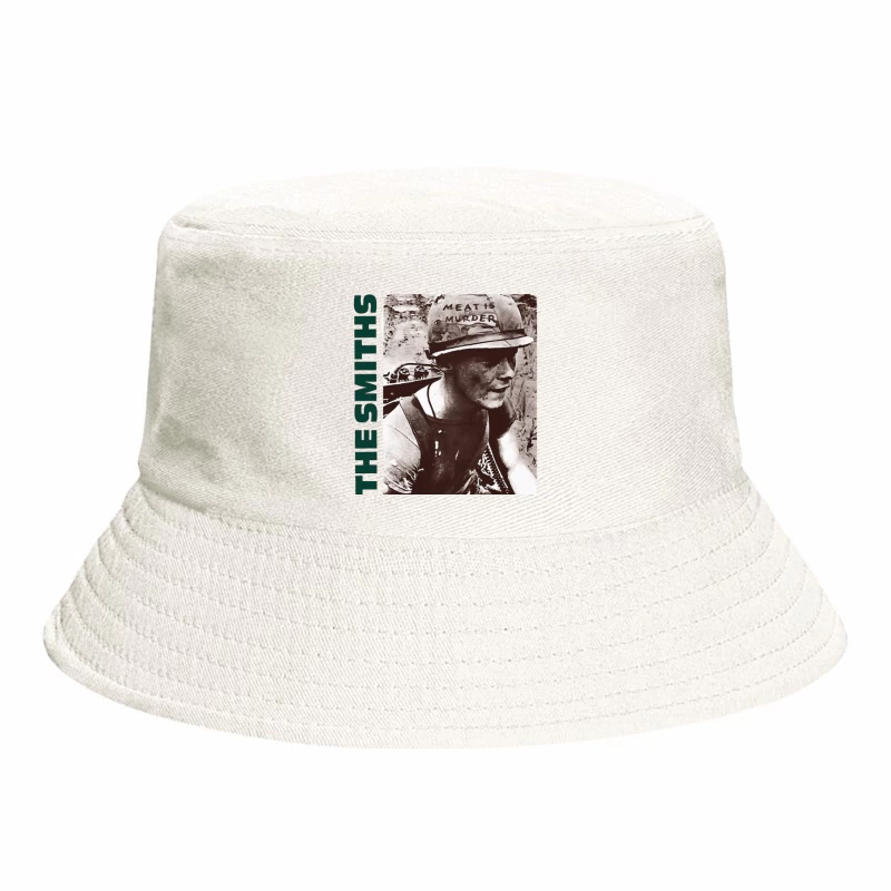 Vintage Activist Portrait with "Meat is Murder" Helmet Bucket Hat