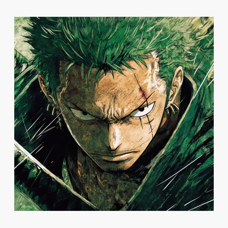 Fierce Green-Haired Swordsman from One Piece Throw Pillow