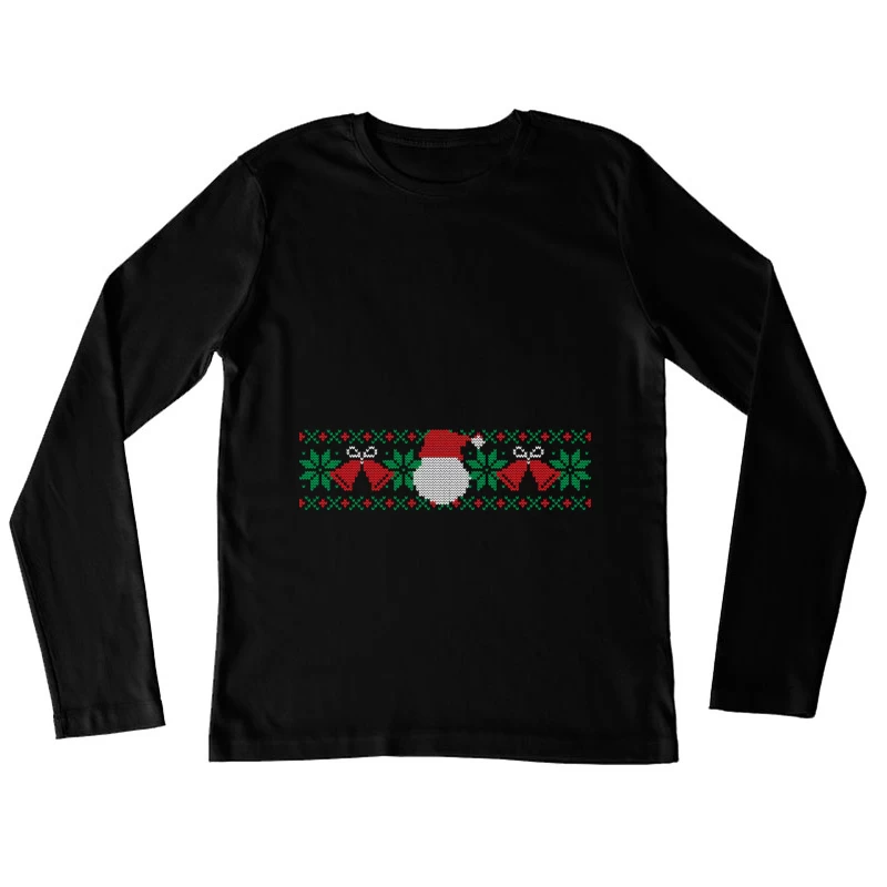 Motif de Noël au point de croix avec cloches et Père Noël Femme Manches Longues T-Shirt