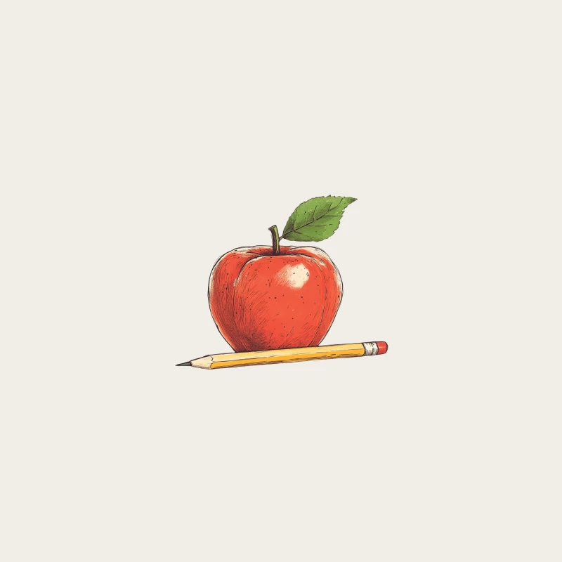 Educational Still Life: Apple and Pencil Illustration Bucket Hat