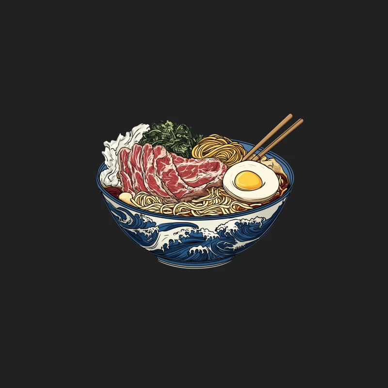 Artistic Japanese Ramen Bowl with Wave Design Bucket Hat