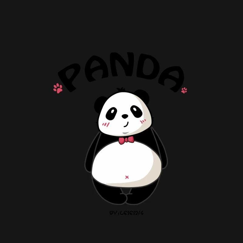 Niedliche Panda-Zeichentrickfigur mit roter Fliege Herren Langarm T-Shirt