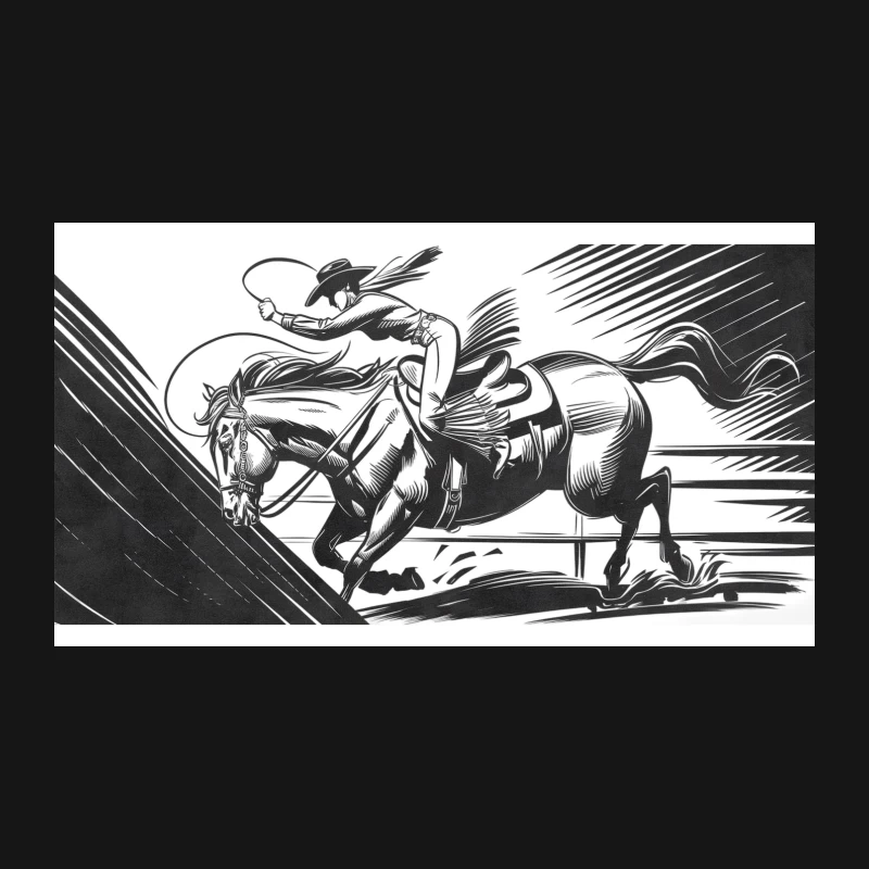 Dynamic Rodeo Cowboy in Black and White Desk Mat