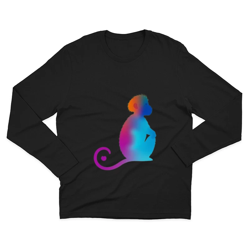 Colorful Gradient Monkey Silhouette with Curled Tail Male Long Sleeve T-Shirt