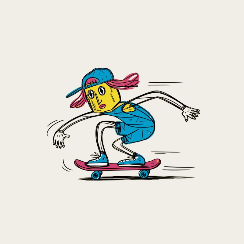 Colorful Cartoon Character Skateboarding in Graffiti Style Bucket Hat