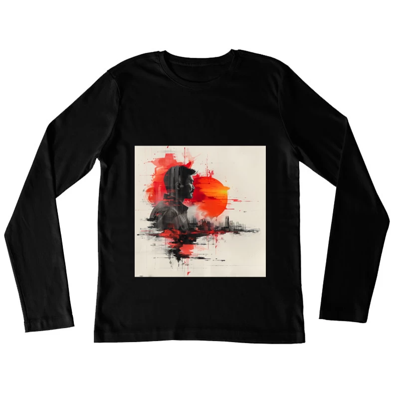 Urban Silhouette in Crimson Sunset Female Long Sleeve T-Shirt