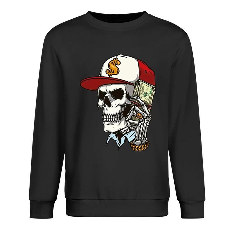 Skelett mit Geldtelefon und Dollarhut Herren Pullover Sweatshirt