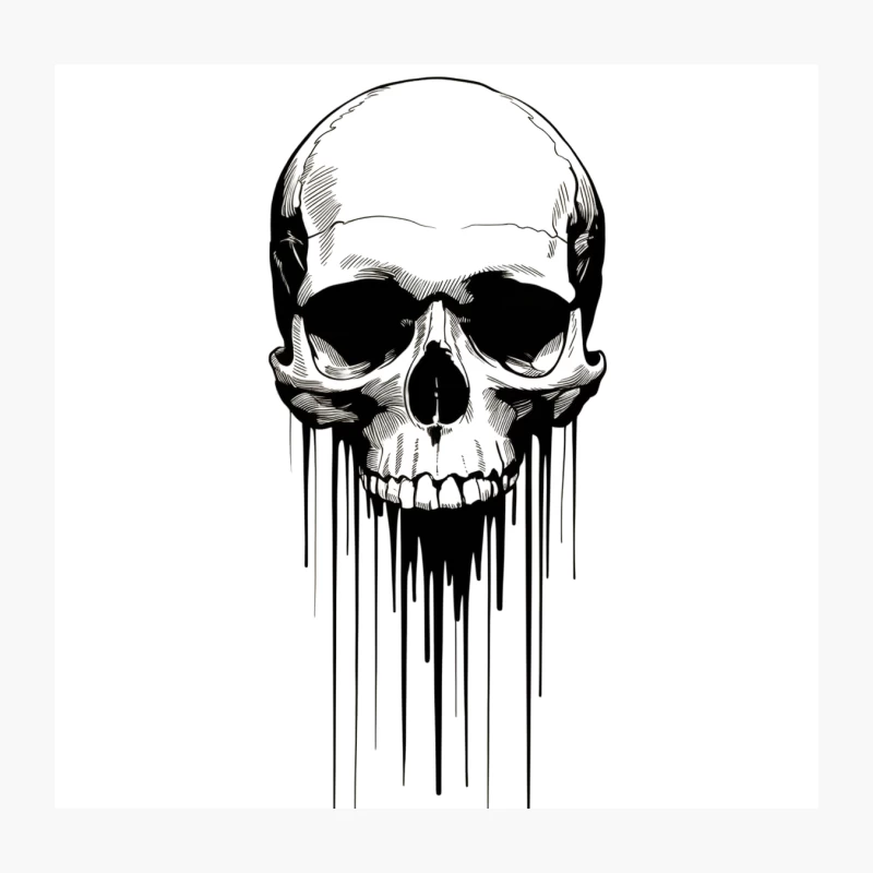 Dripping Monochrome Skull: Gothic Dark Art Illustration Throw Pillow