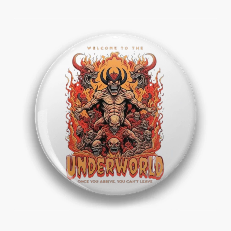 Welcome to the Underworld: Demonic Horror Art with Flaming Skulls Pin