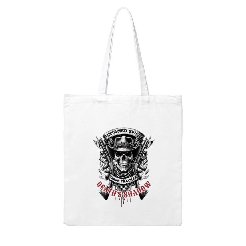 Untamed Spirit Dark Tracker Death's Shadow Skull with Crossed Guns Cotton Tote Bag