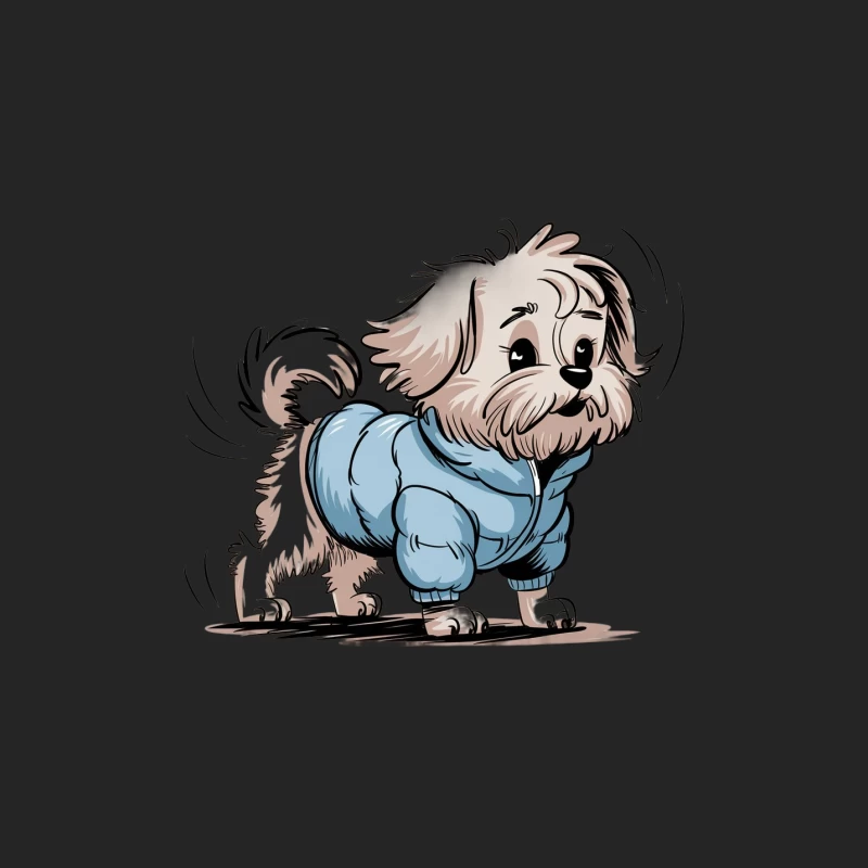 Adorable Cartoon Puppy in Blue Jacket Male Pullover Sweatshirt
