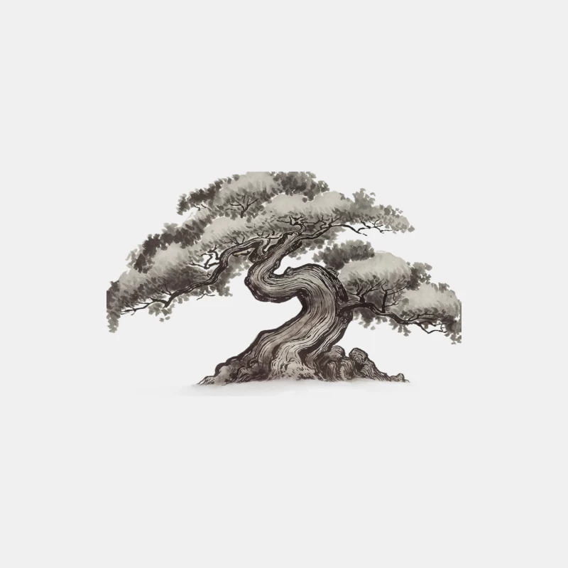 Artistic Ink Drawing of Twisted Bonsai Tree in Japanese Style Male Tank Top