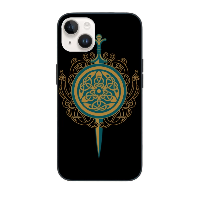 Intricate Celtic Knot Shield and Sword Design iPhone Case