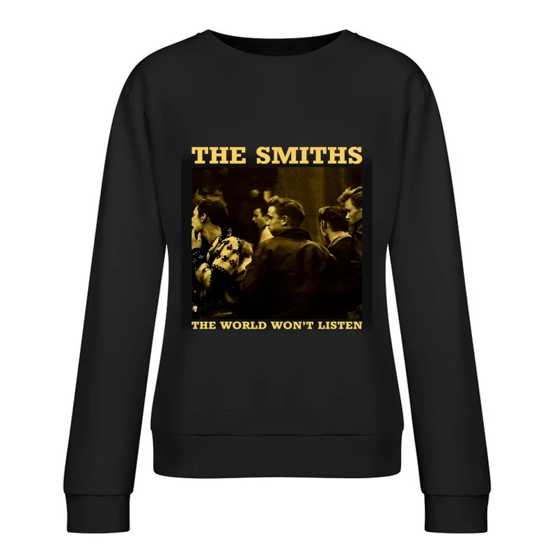 The Smiths' "The World Won't Listen" Vintage Album Cover in Sepia Female Pullover Sweatshirt