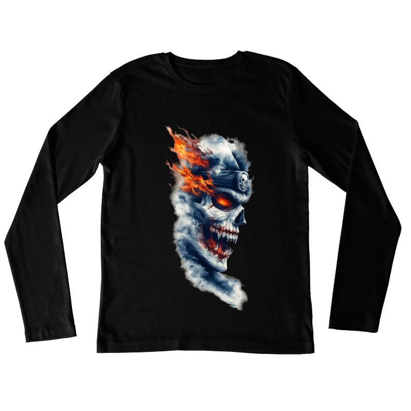 Fiery Ghost Skull Artwork Female Long Sleeve T-Shirt