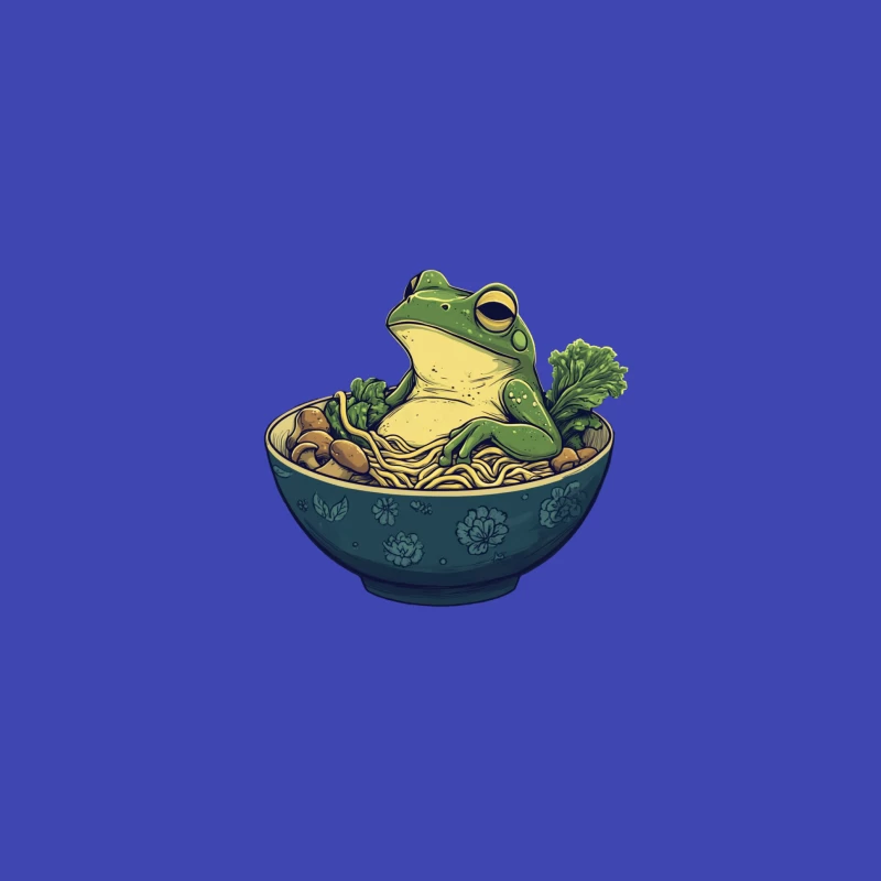 Whimsical Frog Lounging in Ramen Bowl Illustration Bucket Hat