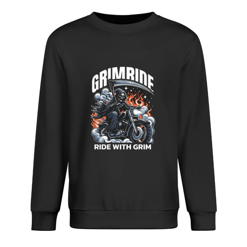 Grim Reaper's Fiery Motorcycle Ride Male Pullover Sweatshirt