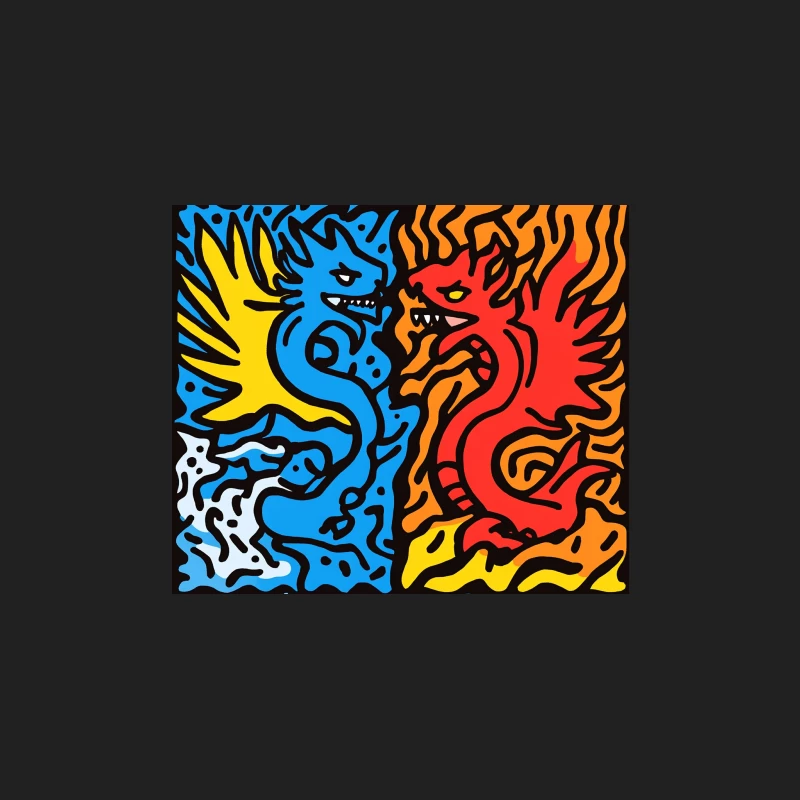 Vibrant Abstract Dragons: Fire and Water Clash Bucket Hat