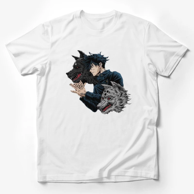 Anime Charakter mit Schattenwölfen Herren T-Shirt
