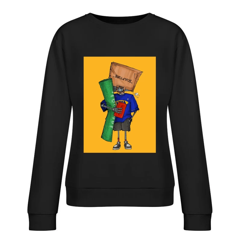 Quirky Paper Bag Robo Female Pullover Sweatshirt