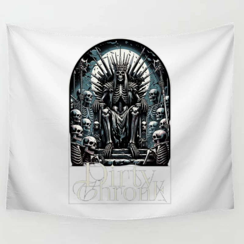 Gothic Skeleton King on Skull Throne Tapestry