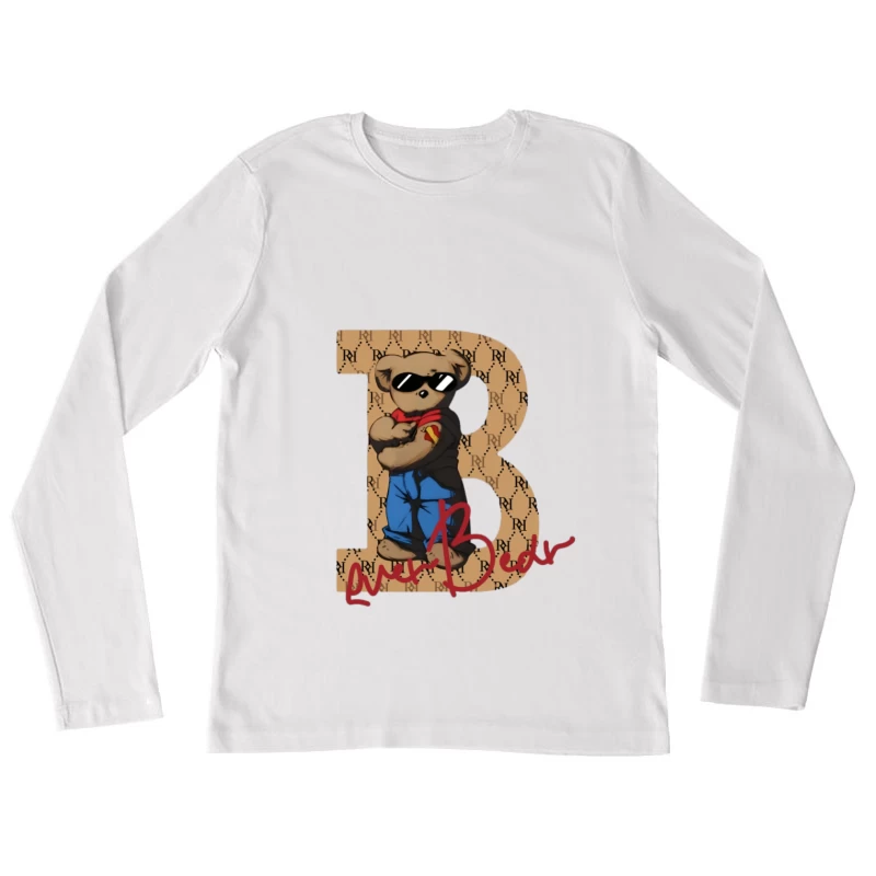 Cooler Bär Illustration mit Buchstabe B Hintergrund Damen Langarm T-Shirt
