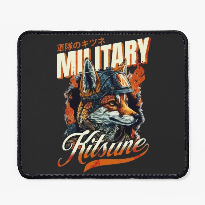 Military Fox: Japanese Vintage Style Helmet Design Mouse Pad