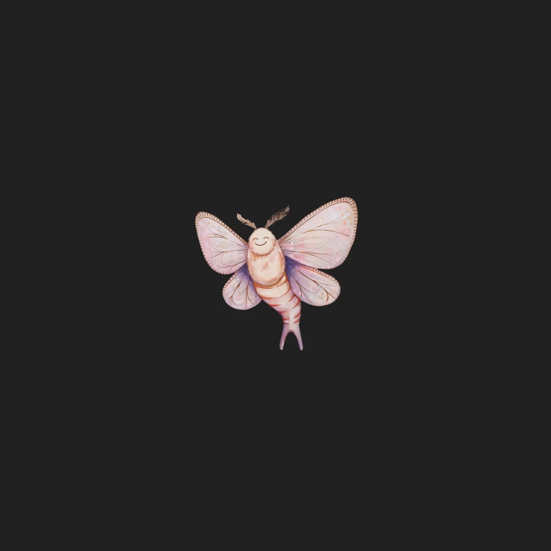 Whimsical Watercolor Moth Illustration with Cute Smile Bucket Hat