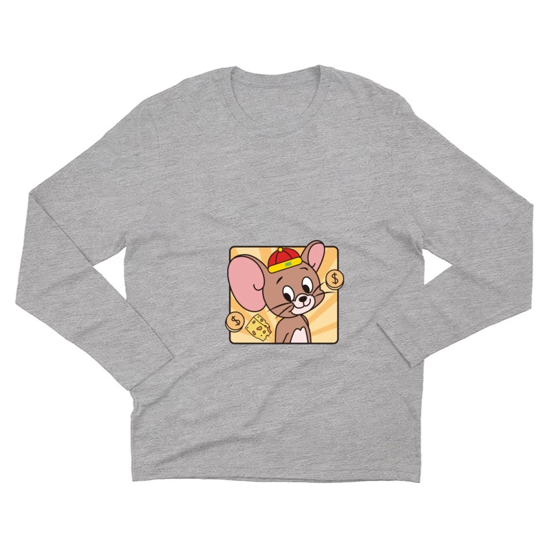 Niedliche Maus mit Kappe und Käse Herren Langarm T-Shirt