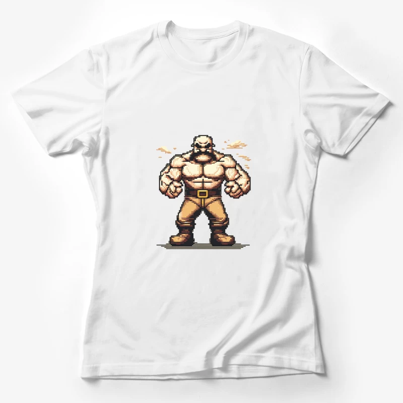 Muscular Pixel Art Fighter Character in Retro Gaming Style Female T-Shirt