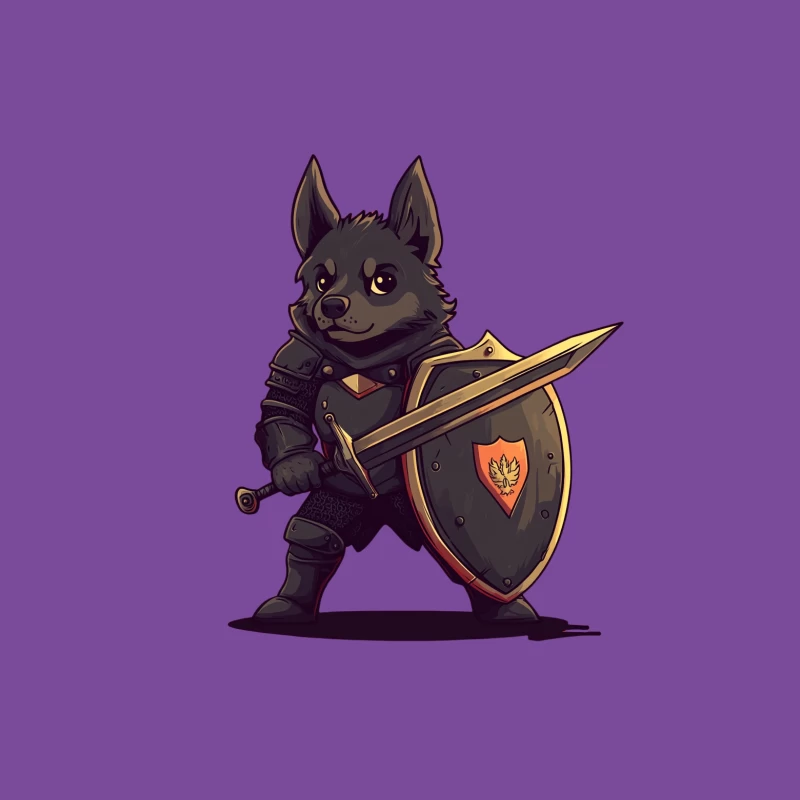 Cute Cartoon Dog Warrior with Sword and Shield Female T-Shirt