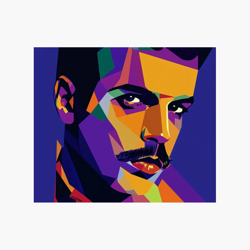 Vibrant Geometric Pop Art Portrait of Mustachioed Man Cotton Tote Bag