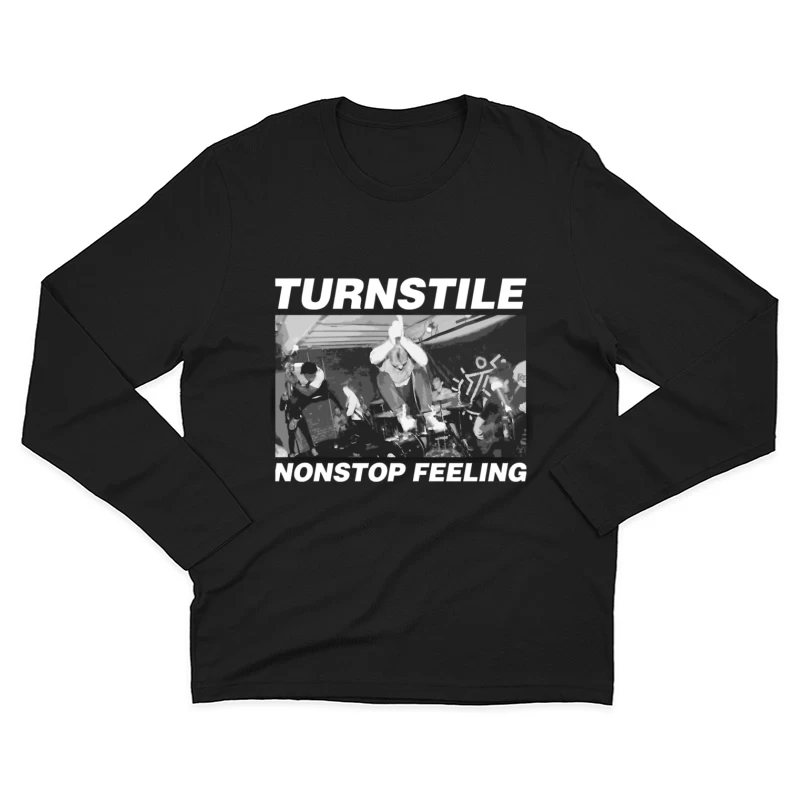 Energetic Hardcore Punk Band Live Performance in Black and White Male Long Sleeve T-Shirt