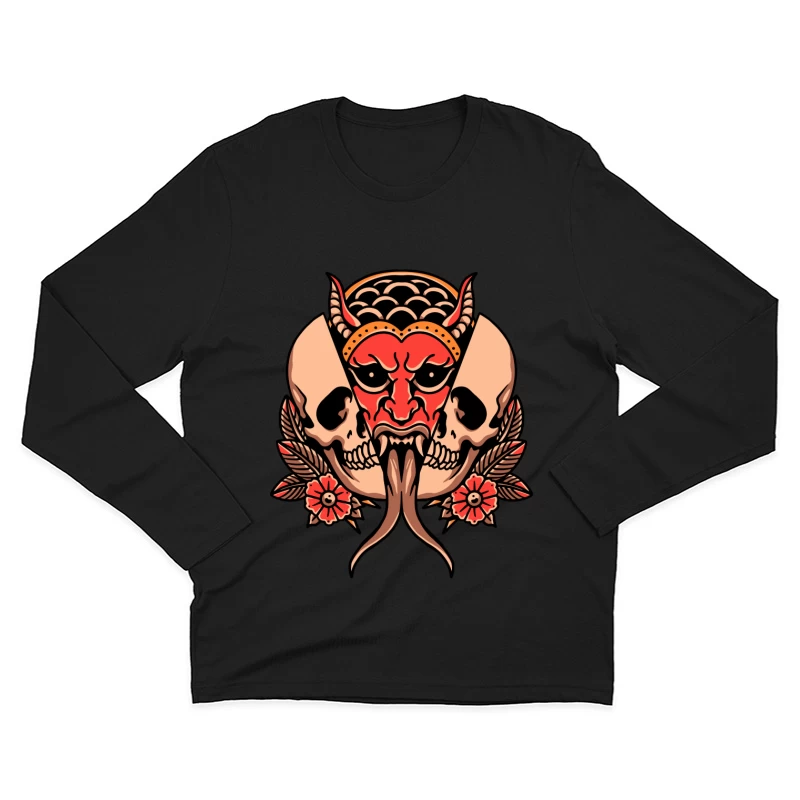 Fierce Demon and Skull Artwork Male Long Sleeve T-Shirt