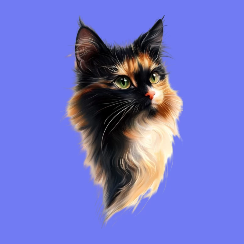 Stunning Portrait of a Fluffy Multicolored Cat Pin