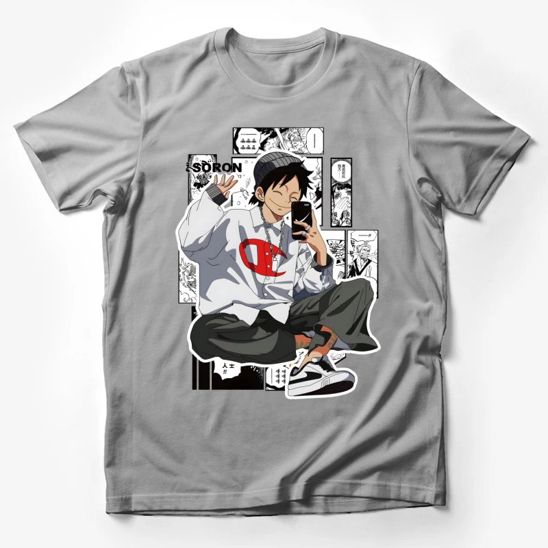 Junge mit Smartphone und lässigem Stil Herren T-Shirt