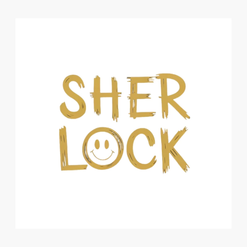 Minimalist Gold Sherlock Typography with Smiley Face Throw Pillow