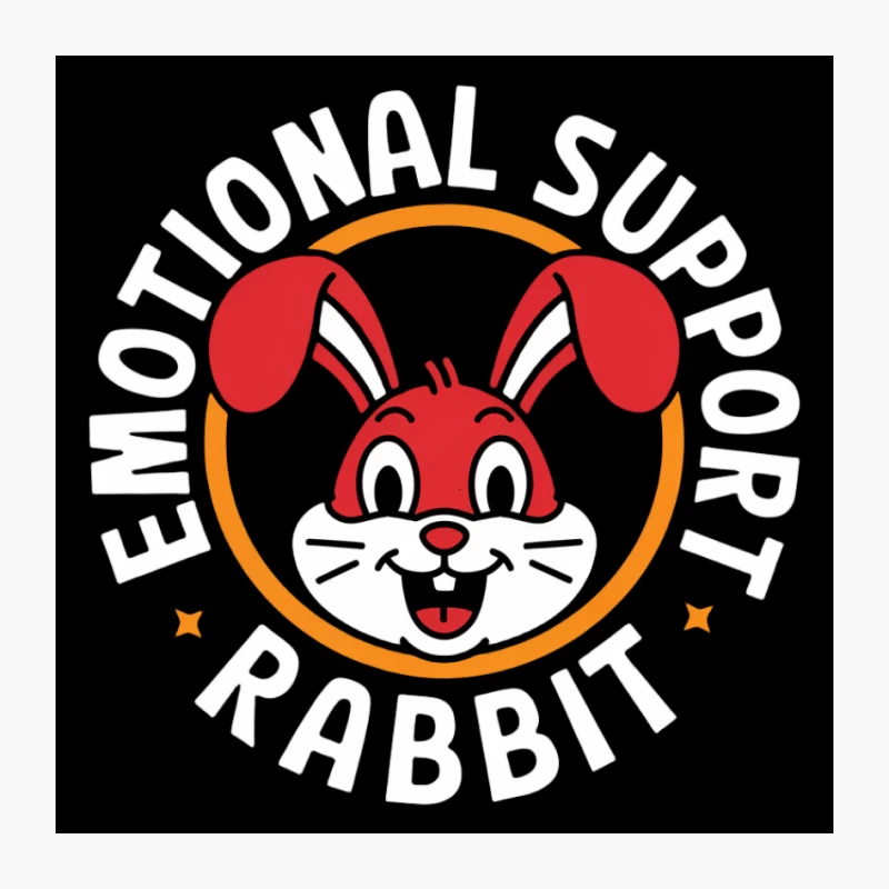 Cheerful Cartoon Rabbit Logo: A Cute Red Bunny Mascot in Circular Design Pin