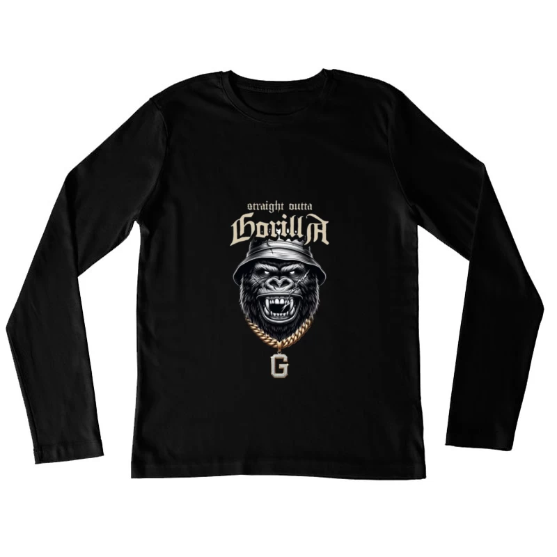 Aggressive Gorilla in Bucket Hat with Gold Chain Street Art Design Female Long Sleeve T-Shirt